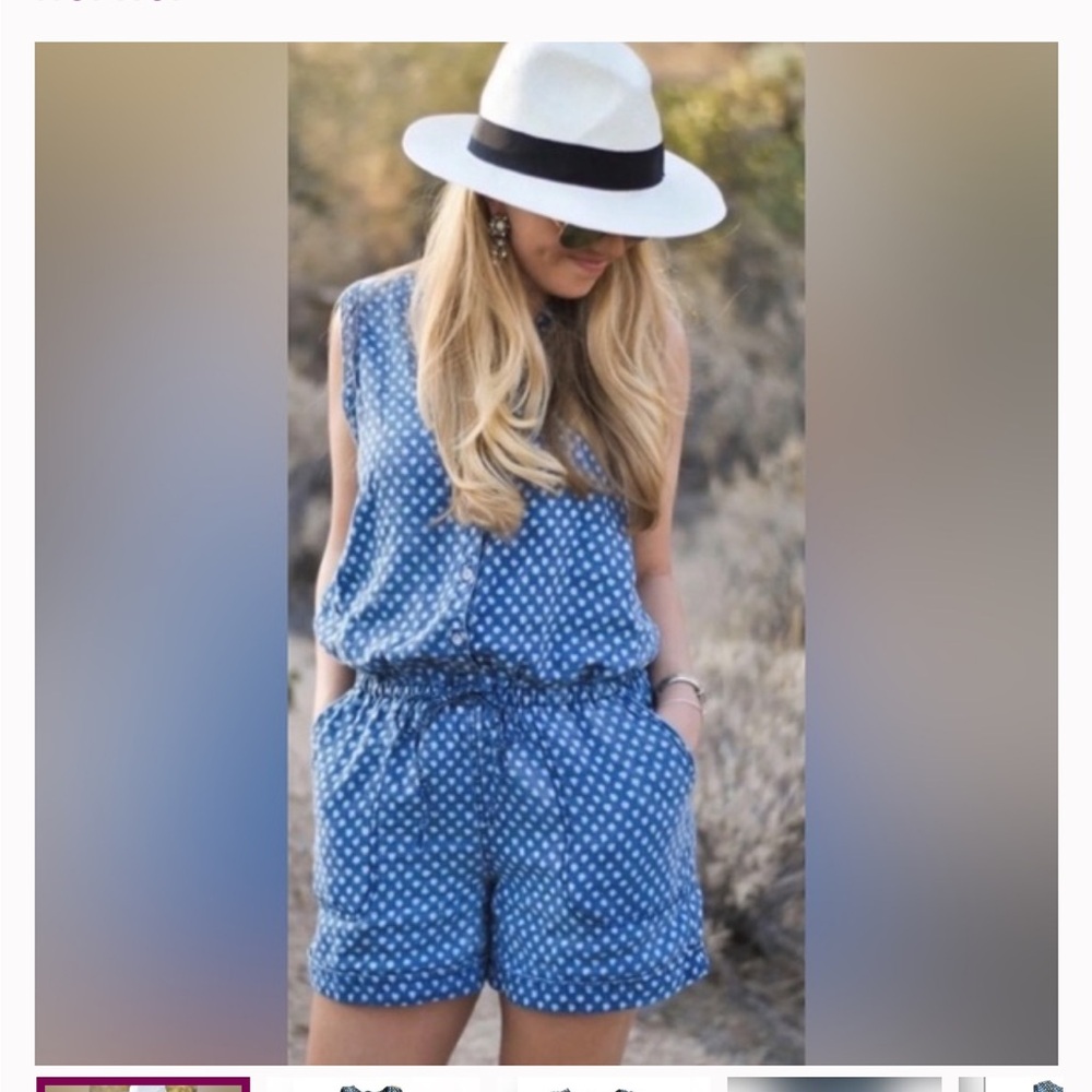 Anthropologie Blue Polka Dot Sleeveless Romper